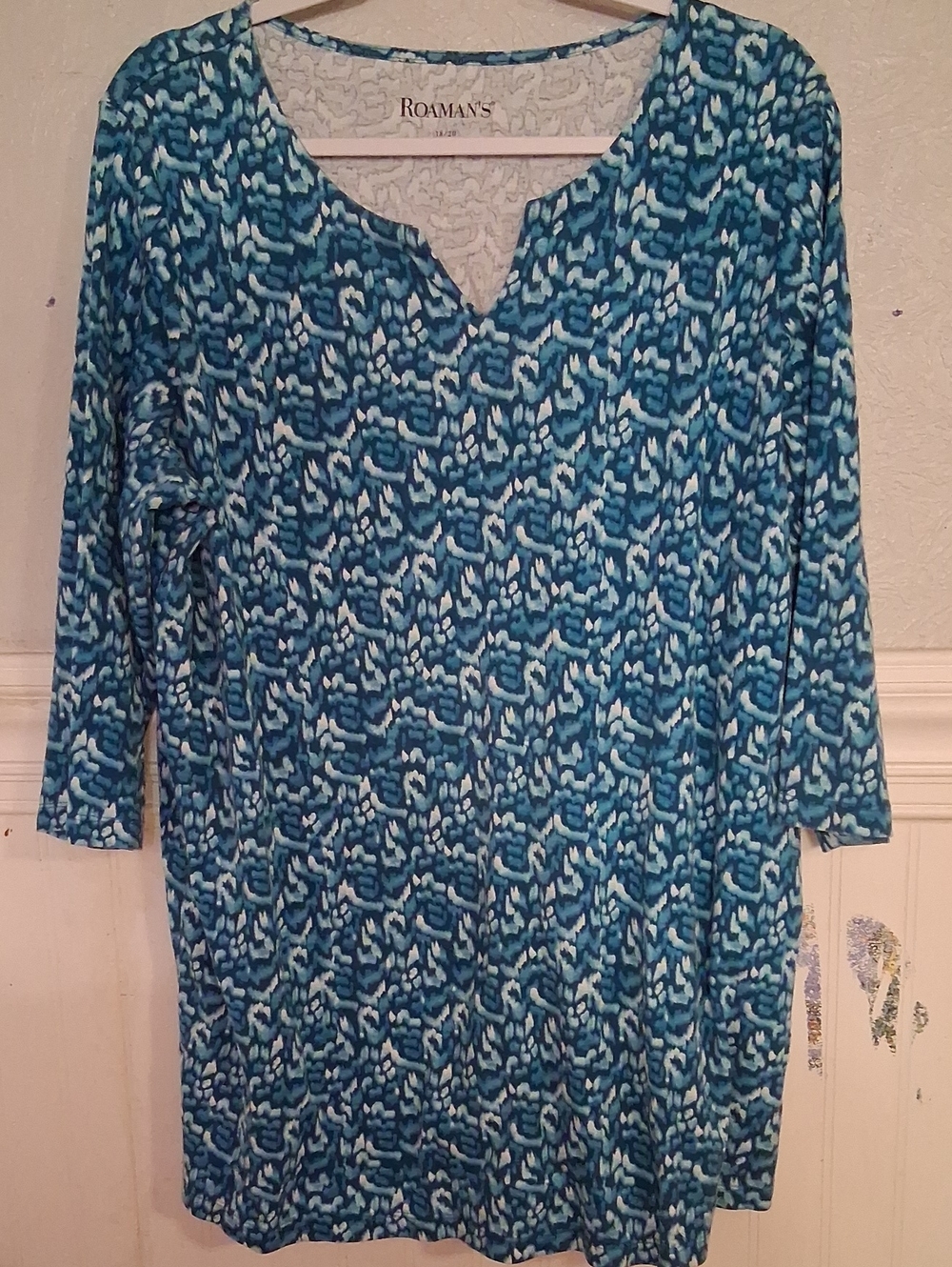Roamans Blue Patterned Women's Tunic Top